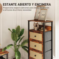HOMCOM Cajonera de Tela Cómoda para Dormitorio con 5 Cajones con Frentes de Ratán y Marco de Acero Mueble Organizador para Sala de Estar 58x29x99 cm Marrón Rústico - details 1