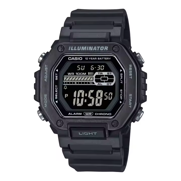 Reloj CASIO Hombre - Diseño Angular con Correa de Silicona Negra y Esfera Digital | 10 ATM | MWD-110HB-1BVEF - 1
