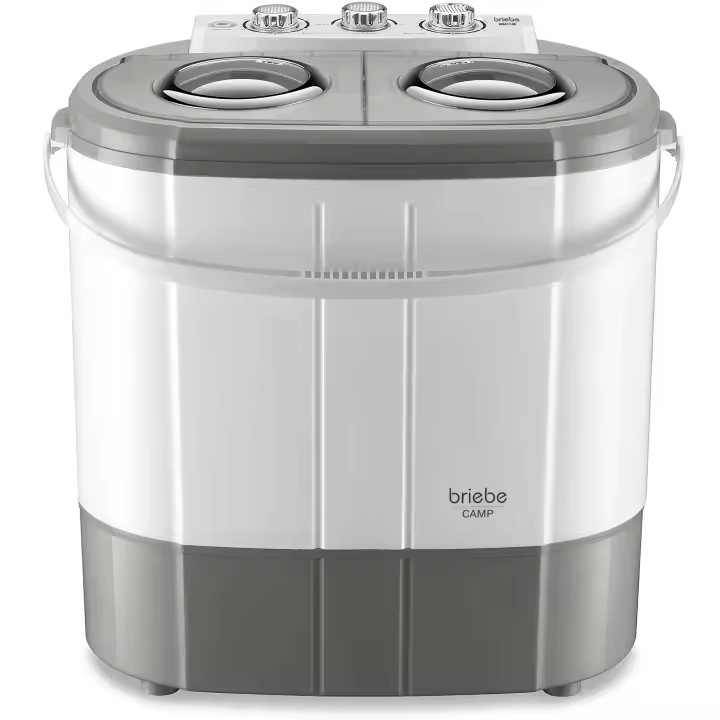 Briebe WM1140 Mini Lavadora Centrifugadora Portátil, 3Kg Lavado, 2 Compartimentos, Programa Lavado 15m, 190 W, Blanco/Gris - 1