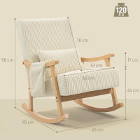 HOMCOM Silla Mecedora, Mecedora de Pana con Cojín Lumbar, Patas y Reposabrazos de Madera, Bolsillo, Estilo Moderno, Sillón de Lactancia, Carga 120 kg, para Dormitorio, Salón - details 3