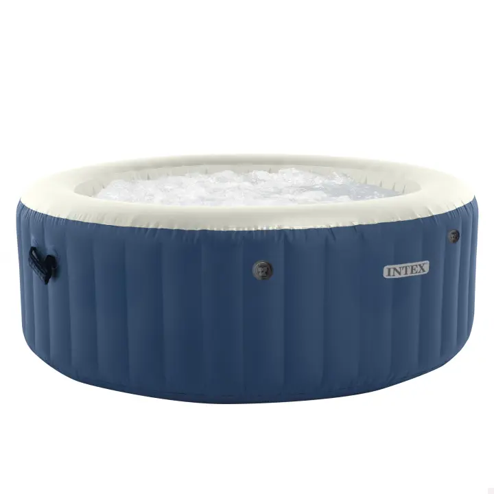 INTEX - Spa hinchable circular Blue One, Ø180x66 cm, 2-4 personas, 100 burbujas, 20º-40º, 677 litros, lona hinchable, cobertor aislamiento, unidad de control, 2 filtros cartucho S1, manguera inflado, dispensador cloro flotante - 1