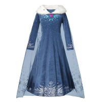 Vestido De Princesa Elsa Azul Con Copa De Pelo De Nieve Para Niñas Traje De Invierno Con Manga Larga Y Collar De Pelo De Nieve Disfraz De Reina De La Nieve Para Fiesta De Navidad Y Carnaval - details 2