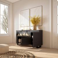Skraut Home, Aparadores, salón, Fuego Led XXL efecto 3D, Veteado de madera con Tacto poroso, 158x35x87cm, Color Negro - details 1