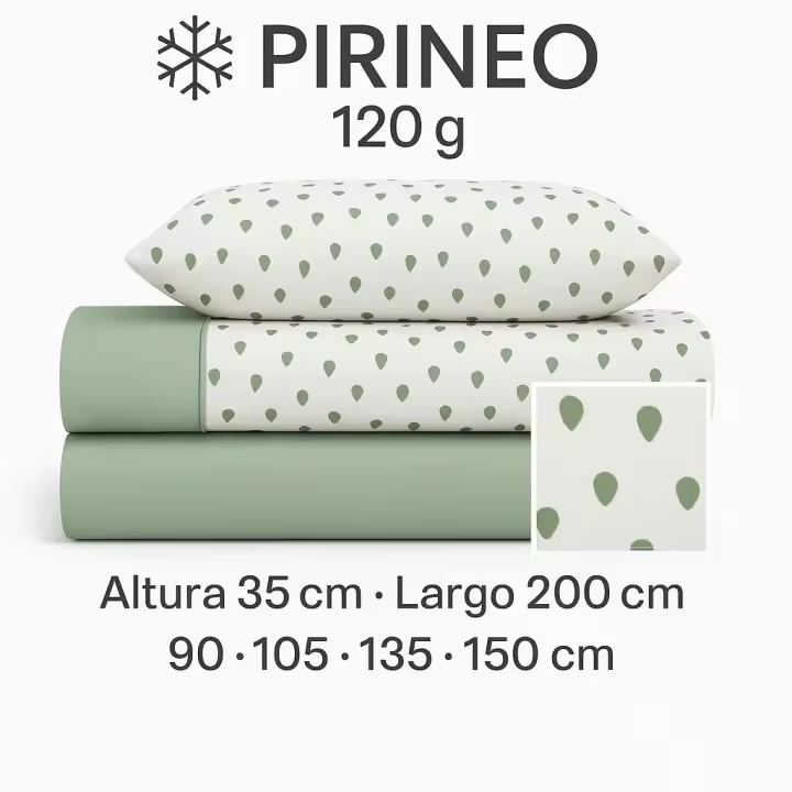 Juego de sábanas pirineo invierno 120 g – Lagrimas verde bajera 30 cm + largo 200 cm – camas 90 | 105 | 135 | 150 y 180 cm| Mercatienda.es - 1