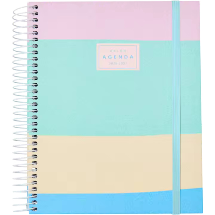 Q Kalon - Agenda Escolar 2026 2027 - Septiembre a Junio, Día Página, A5 (15x21 cm), Idiomas ESP, ING, FRA y ALE, Tapa Dura, Cierre de Espiral y Goma, Con Pegatinas - 1