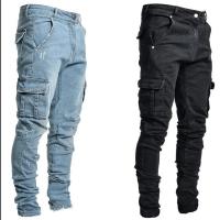 Jeans Elásticos Para Hombre En Denim Con Varios Bolsillos Estilo Casual Slim Fit mid Waist Pantalones De Ropa Diaria Cargo - details 1