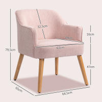 HOMCOM Butaca de Salón Moderno Sillón Individual Tapizada en Lino con Patas de Madera Reposabrazos y Almohadillas Ajustables para Dormitorio Oficina Estudio Carga 120 kg 64,5x65x79,5 cm Rosa - details 2