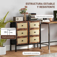 HOMCOM Cómoda para Dormitorio Cajonera de Tela con 6 Cajones Plegables con Frentes de Ratán y Marco de Acero Cajonera para Dormitorio Salón Marrón Rústico - details 5