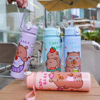Botella De Agua Para Niños 800ML Con Pajita Y Tapa Antirotura Capybara Dibujos Animados Portátil Para Exteriores Material Plástico Reutilizable - details 2