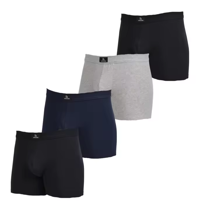 DON ALGODÓN | Pack de 4 Boxers Para Hombre | Cintura de Canalé | Suaves y Cómodos | Elegantes | Refuerzo con doble tela | 3 Colores: Negro, Marino, Gris | 93% Algodón | Calidad Premium - 1