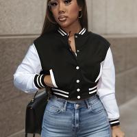 Chaqueta Casual Elegante Para Mujer En Blanco Cierre De Botones Aviador Corta Manga Larga Otoño Invierno Streetwear Outerwear - details 5