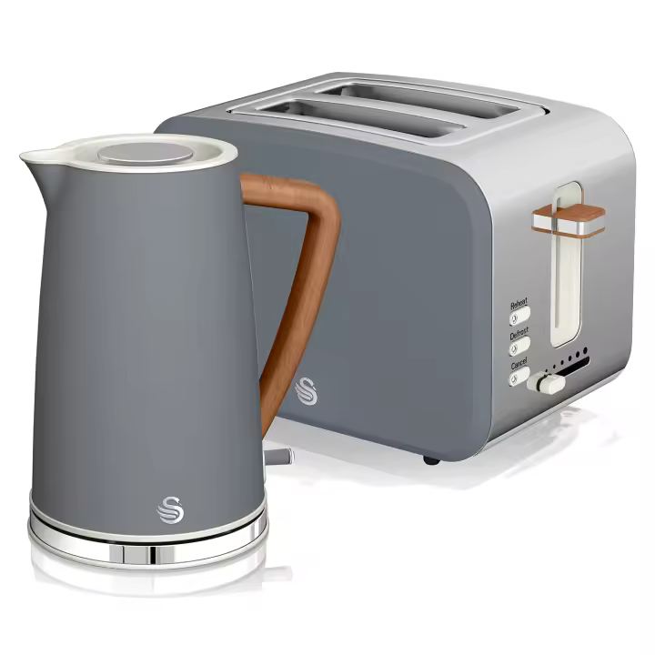 SWAN STP2090GRYNEU Nordic Set Desayuno, Hervidor Agua 1,7 L, Tostadora Ranura Ancha 2 rebanadas, Diseño, 2200W, Gris - 1