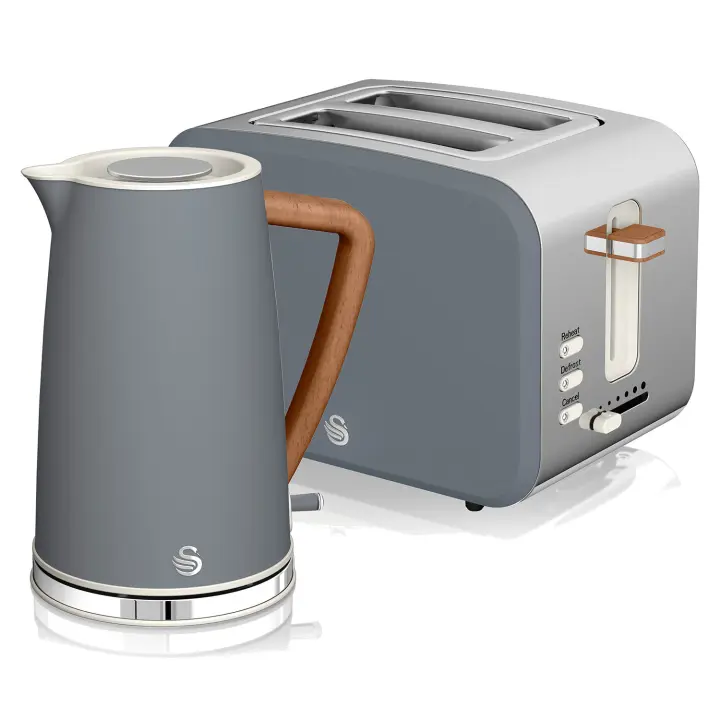 SWAN STP2090GRYNEU Nordic Set Desayuno, Hervidor Agua 1,7 L, Tostadora Ranura Ancha 2 rebanadas, Diseño, 2200W, Gris - 1