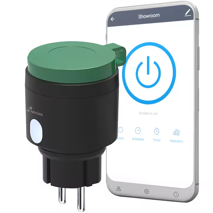 NIVIAN Enchufe Inteligente WiFi Exterior IP44 con App Tuya SmartLife – Medición de Consumo, Programación Horaria y Control por Voz con Alexa y Google - 1