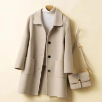 Chaqueta De Lana Blends Para Mujer Otoño Invierno Estilo Coreano Retro Elegante Color Sólido Azul Rojo Apricot Abrigo Chaqueta - details 0