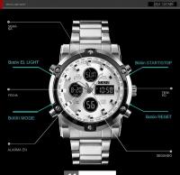 Reloj Digital Skmei 3 Tiempos Con Pantalla Retroiluminada Reloj De Pulsera De Cuarzo Para Hombre Correa De Acero Inoxidable Estilo Lujo Resistente Al Agua - details 9