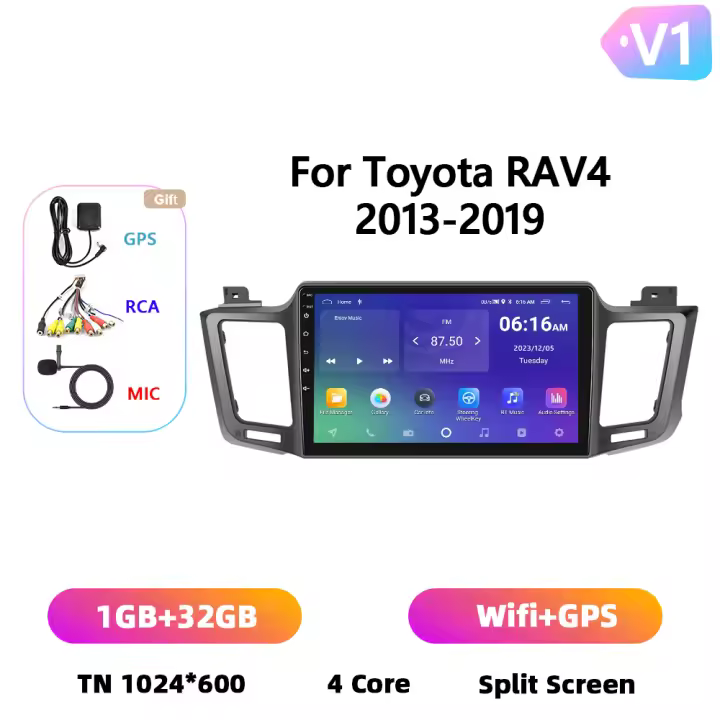 Podofo Radio de coche Android 2 Din para Toyota Rav4 2013 2014 2015 2016 2017 2018 2019 Carplay 8+128GB AI Voice WIFI+4G DSP GPS Navegación Multimedia Reproductor de Video - 1
