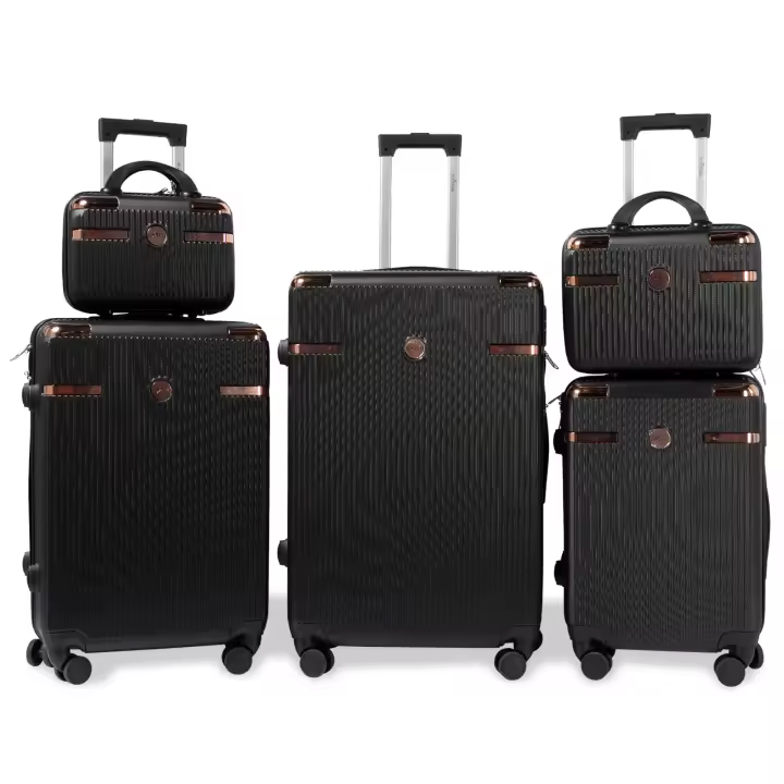 S7 Juego de maletas con 5 piezas, Set de tres maletas de viaje apilables y dos neceser ABS,Trolleys con asas laterales y un asa telescópica ergonómica, Maleta de cabina de mano con carcasa rígida resistente,Ruedas Spinner 360°,Cerraduras de combinación - 1