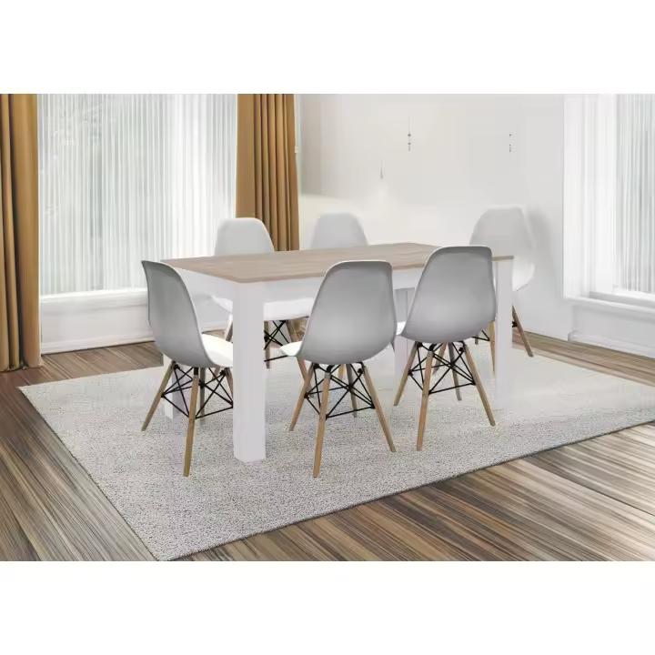 Pack Mesa de Comedor o Cocina Fija Blanco + 6 Sillas Estilo Nordico Blanco - 1