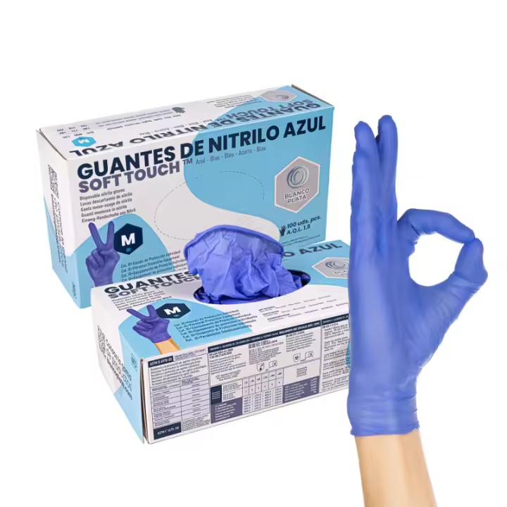 Guantes de Nitrilo Azul Soft Touch Blancoplata Talla Mediana - 100 Unidades, Sin Polvo, Apto Alimentos, Limpieza y Manipulación - 1