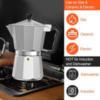 【APTO INDUCCION】Cafetera Italiana de Aluminio para Espresso, Cafetera Clásica de Fogón con Válvula de Seguridad y Mango Antiescaldaduras, Incluye Junta de Silicona, Disponible en 1, 3, 6, 9 y 12 Tazas, Apta para Inducción, Color Plata - details 3