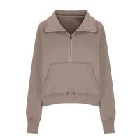 Nueva Sudadera De Mujer Con Capucha Cuello Erguido Otoño Invierno Color Sólido Fleece Manga Larga Bolsillos Cierre Media Pullover Suave - details 30
