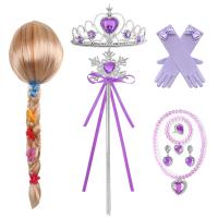 Juego De Accesorios De Cosplay De Elsa Princesa Con Guantes Varita Corona Joyería Peluca Rizada Para Niñas Disfraz De Reina De Hielo - details 13