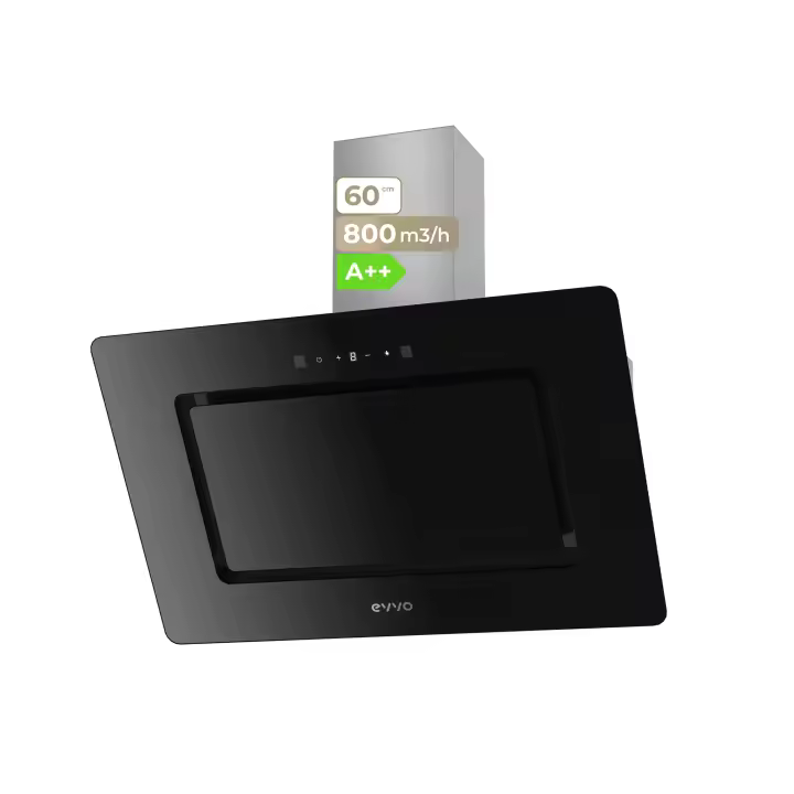 Campana Extractora EVVO CE43 60 cm de Ancho Decorativa, Potencia 800 m³/h, Táctil y Gestual, Filtro de Aluminio y Carbón - 1