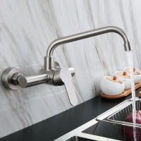 Grifo giratorio De acero inoxidable para cocina, grifería De doble orificio para montaje en pared, frío y caliente, para balcón - details 1