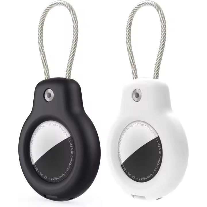 Compatible con Apple AirTag Tag Secure Holder con Cable, 2 Pack Air Tag Lock Funda Llavero Llavero Cubierta Etiqueta de Equipaje para Llaves, Equipaje y más (Negro y Blanco) - 1