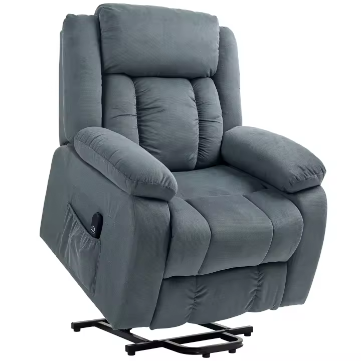 HOMCOM Sillón Relax Reclinable Eléctrico Levanta Personas, con Puerto USB, Sillón Elevador, con Control Remoto, Asiento Ancho, Reposapiés, Tapizado en Terciopelo, Bolsillos Laterales, Gris - 1