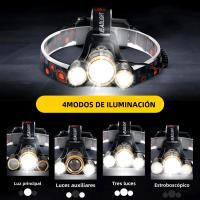 Linterna Frontal LED Recargable USB Con Batería 18650 4 Modos Impermeable Torcha De Trabajo Para Emergencias Y Pesca - details 2