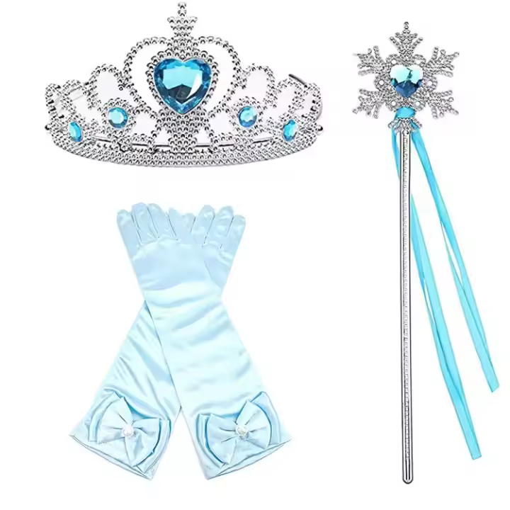 Juego De Accesorios De Cosplay De Elsa Princesa Con Guantes Varita Corona Joyería Peluca Rizada Para Niñas Disfraz De Reina De Hielo - 1