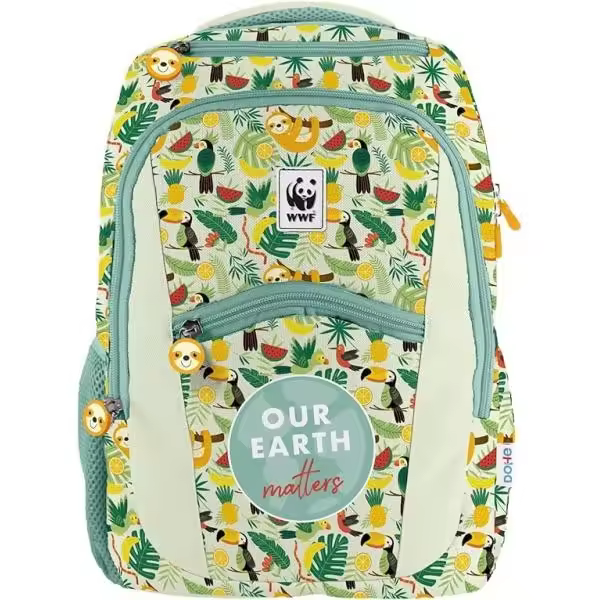 Dohe wwf tropic mochila escolar - compartimento principal con bolsillo acolchado - bolsillos laterales para bebidas - espalda acolchada - doble asa superior - fabricada en poliester - medidas 31,5x40x11cm - 1