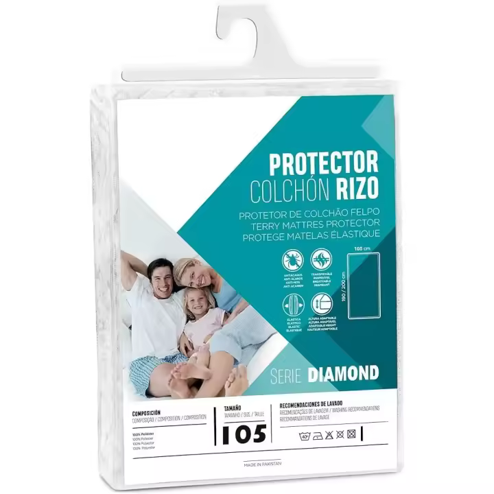 STARELY - Protector de Colchón Rizo Serie Diamond Ram'S, Bajera 100% Poliéster Blanco, 80/105/135/150cm, Algodón de Rizo Transpirable, Elástico, Lavable - 1