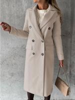 Nueva Chaqueta De Moda Para Mujer 2025 Otoño Invierno Cuello En V Largo Con Bolsillos Doble Botón Estilo Casual Largo (26+ Pulgadas) - details 7