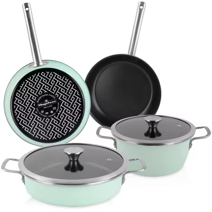 Magefesa Nordic Verde Batería Cocina Inducción 6 Piezas, Antiadherente Libre PFOA Exterior Verde Menta Retro Vintage, , Verde - 1