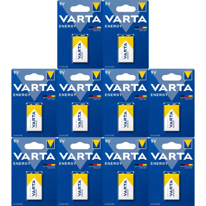 VARTA Pilas 9V Alcalinas, Pilas 9v Cuadradas de Alto Rendimiento, VARTA Energy, Larga Duración, Energía Continua, Ideal para Detectores de Humo, Micrófonos Inalámbricos, Pedales de Guitarra, Multímetros, Electrodomésticos y Otros Dispositivos - 1