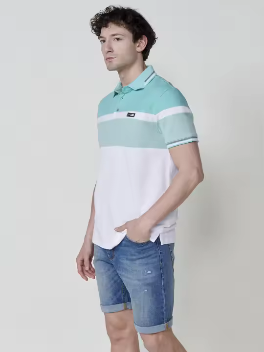 Koroshi Polo de manga corta con franjas de colores para hombre - estilo casual en algodón 100% - 1