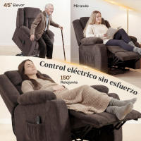 HOMCOM Sillón Relax Reclinable Eléctrico Levanta Personas, con Puerto USB, Sillón Elevador, con Control Remoto, Asiento Ancho, Reposapiés, Tapizado en Terciopelo, Bolsillos Laterales, Marrón - details 2