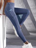 Leggings De Cintura Alta Para Mujer Con Bolsillos Yoga Fitness Running Sportswear De Color Sólido Estilo Elegante Y Cómodo - details 26