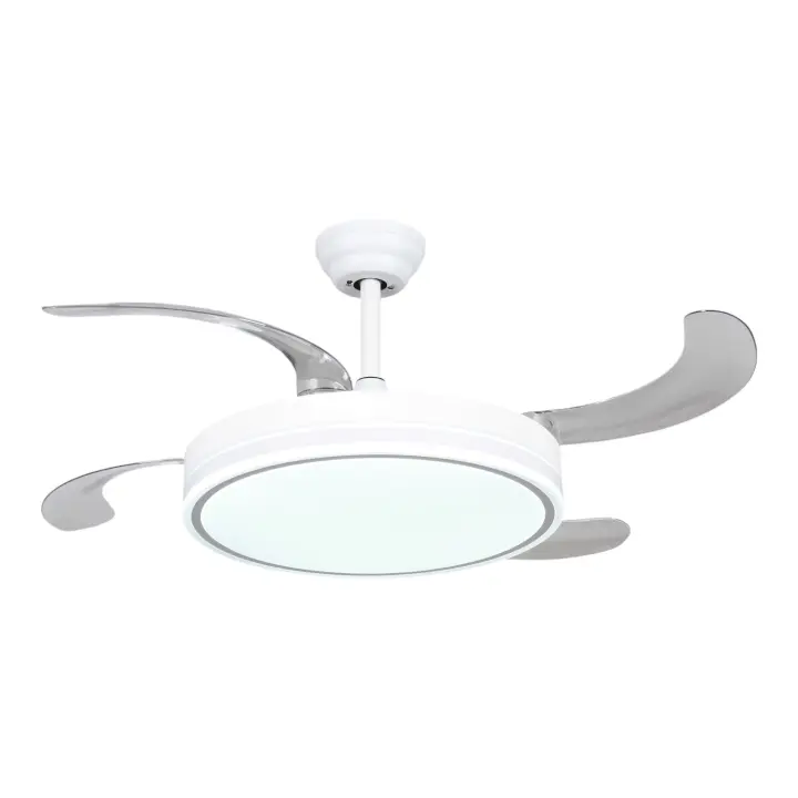 Ventilador de techo 96W : LED DE 60W Y MOTOR DE 36W Blanco en 3 Temperaturas de Luz con Mando a Distancia -Motor DC Eficiente y Silencioso, aspas desplegables retráctiles, 6 velocidades, control remoto, memoria, temporizador. - 1