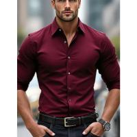 Camisa De Hombre 2025 Nueva Marca Color Sólido Manga Larga Estilo Casual Para Todas Las Estaciones Cierre Único Poliéster - details 7