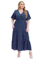 Vestido Bohemio Casual De Polka Dot Para Mujer plus Talla Con Vuelta Corta Y Cuello En V Traje De Verano De Polyester - details 11