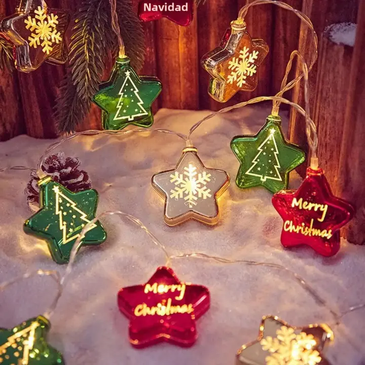 Luz De Navidad LED Estrella Electroplata Batería Incluida Cadena De Luces Para Decoración Festiva De Navidad Multicolor - 1