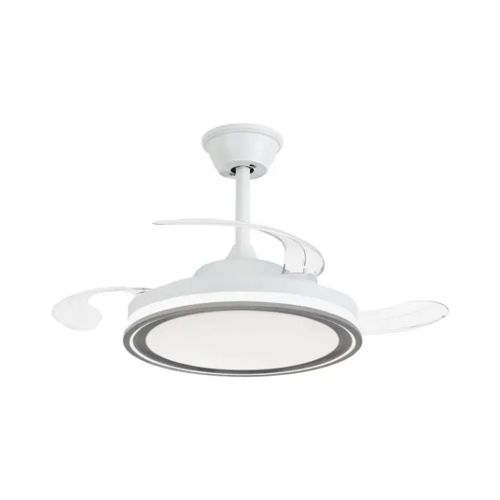 NARVI Ventilador de techo color Blanco con el interior Gris,de Ø50 cm, Palas retráctiles,Motor DC ,LED Regulable y Memoria.Con Mando. Ref. JAMAICA 8941 WH+GR - 1