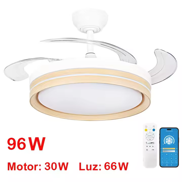 IOTOSTARK Ventilador de Techo con Luz LED Retráctil 106cm, 4 Aspas, Control por APP y Mando a Distancia, Potencia Total 66W, Temporizador, 6 Velocidades, 3 Temperaturas de Luz, Función Verano-Invierno, Silencioso, Negro IOTOSTARK-leduni