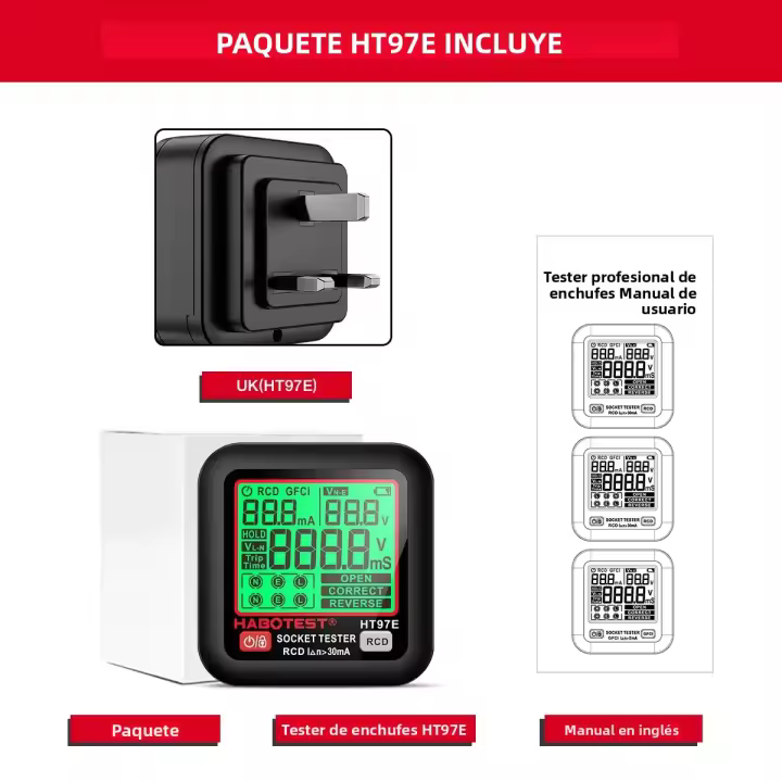 HT97 Detector De Voltaje Digital Prueba RCD GFCI Con Pantalla Grande Comprobador De Enchufes EU US UK Protección De Fugas - 1
