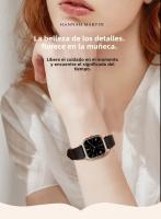 Reloj De Mujer Hannah Martin De Cuadrado Con Correa De Cuero Y Dial De 26mm Placa De Oro Rosa 3 Bar Impermeable Moda Regalo - details 0