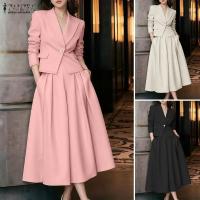 ZANZEA Traje De Mujer Elegante De Otoño 2025 Con Blazer De Manga Larga Y Vestido 2 Piezas Moda Trasero Elegante Oficina OL - details 1